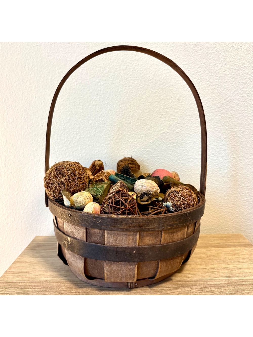 Primitive Wooden Basket w/ Dried Botanicals Rustic Farmhouse Country Decor